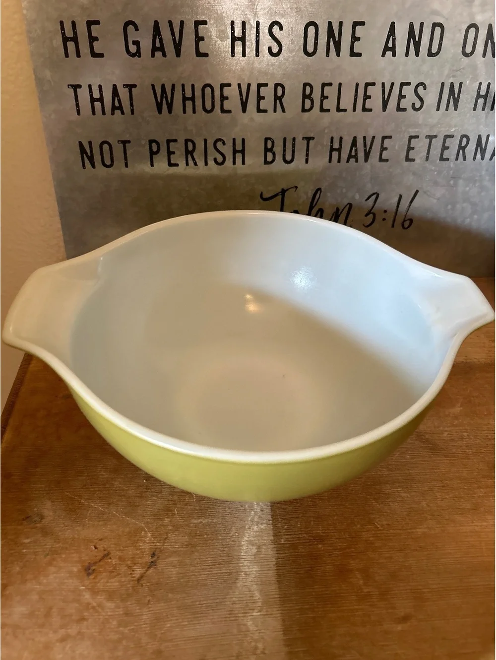 Vintage green  and White Ceramic Mixing Bowl with Handles